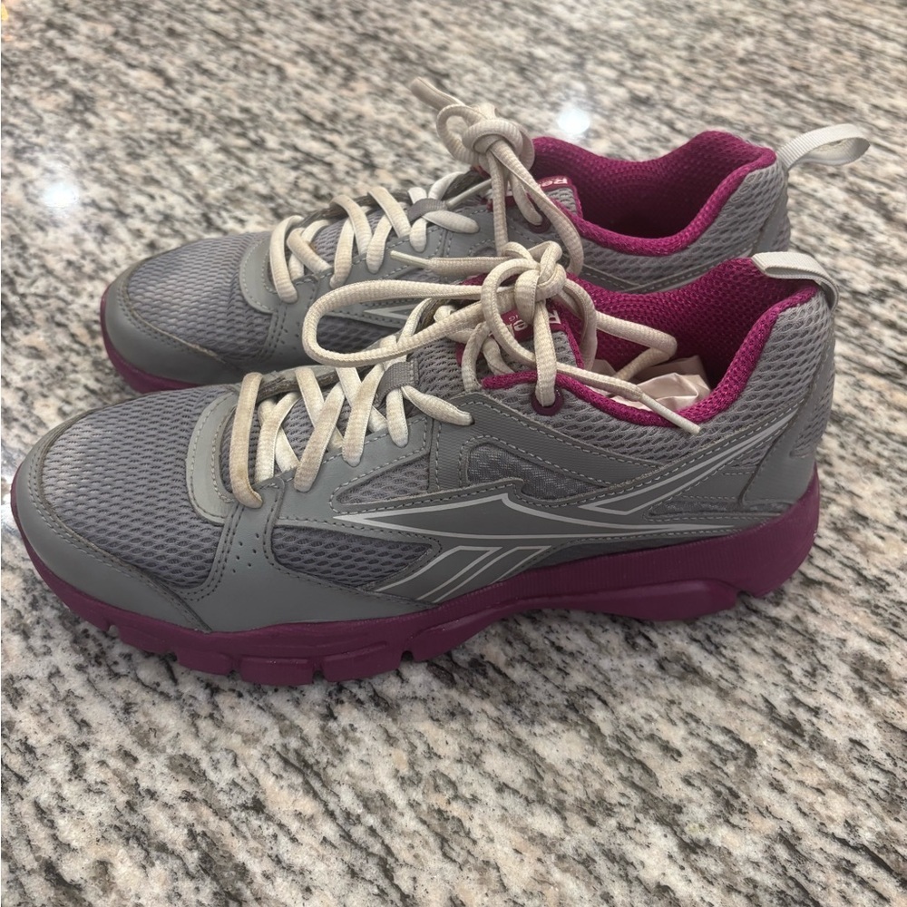 Reebok Gray and Purple Athletic Shoes with Supportive Midsole